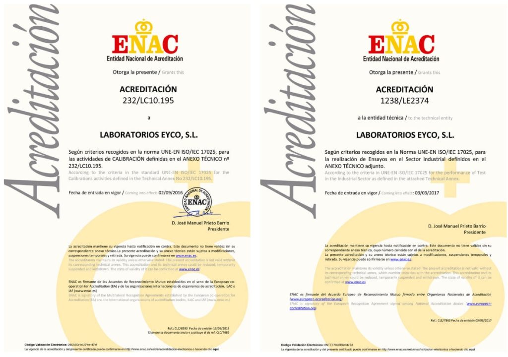 Acreditaciones de Laboratorios Eyco