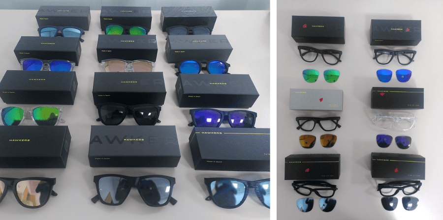 Gafas antes y después de ensayos en el laboratorio